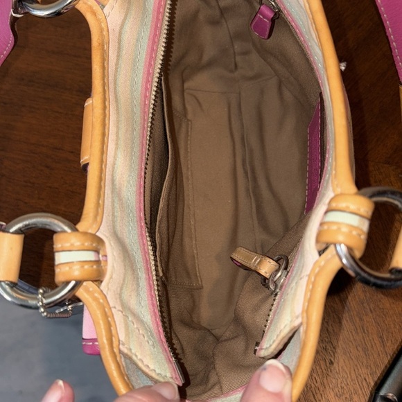 Coach Hampton striped mini bag  Vintage canvas pink green/2 color leather handle - Picture 10 of 15